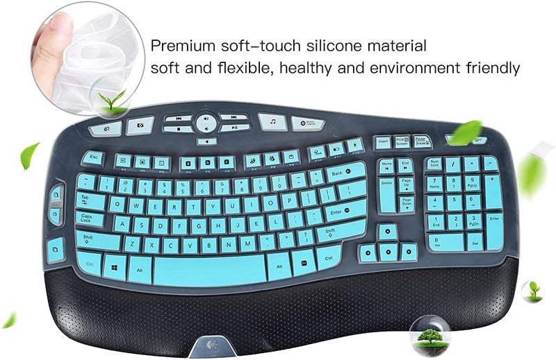 imComor Keyboard Cover for Logitech K350 MK550 MK570, Keyboard Skin for Logitech K350 MK550 MK570 Wireless Wave Keyboards Covers Protector Accessories, Ombre Mint Green - Image 4
